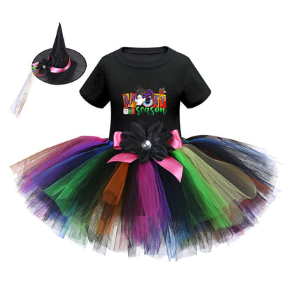 Arrival Girls’ Halloween Costume: Short Sleeves Cartoon Print Witches