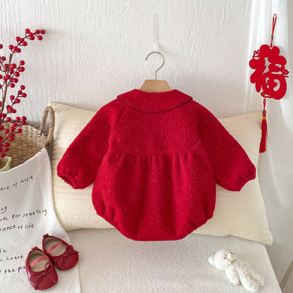 Winter Arrival Baby Girls Cute Cherry Attached Red Long Sleeves