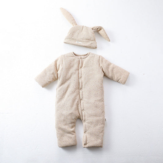 Winter Arrival Unisex Baby’s Padded Oatmeal-colored Long Rompers for