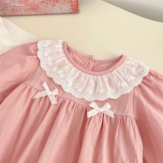 Spring Arrival Baby Girls Long Sleeves Floral Embroidered Collar