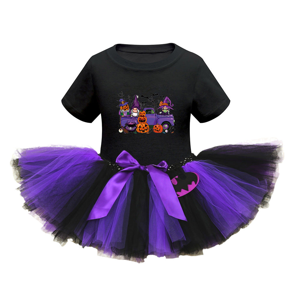 Arrival Girls’ Halloween Costume: Short Sleeves Cartoon Print Witches