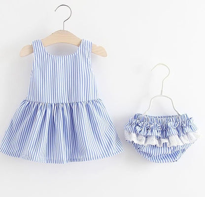 Baby Girl Striped Pattern Dress Combo Short Pants In Sets