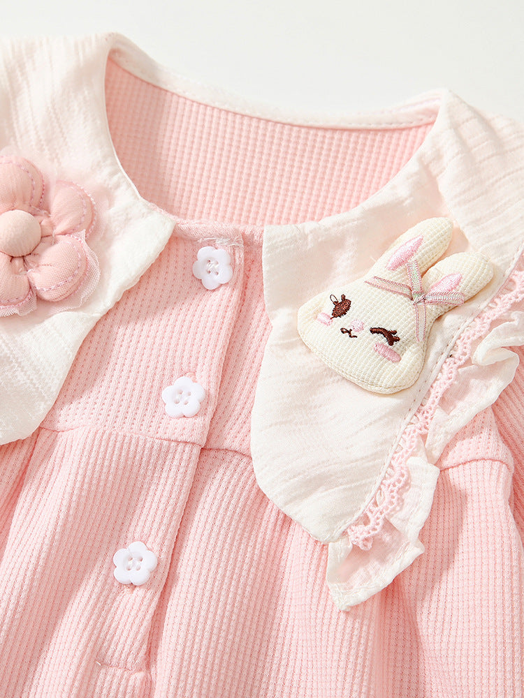 Spring Arrival Baby Girls Flowers and Rabbits Pattern Pink Onesies