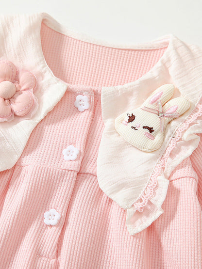 Spring Arrival Baby Girls Flowers and Rabbits Pattern Pink Onesies