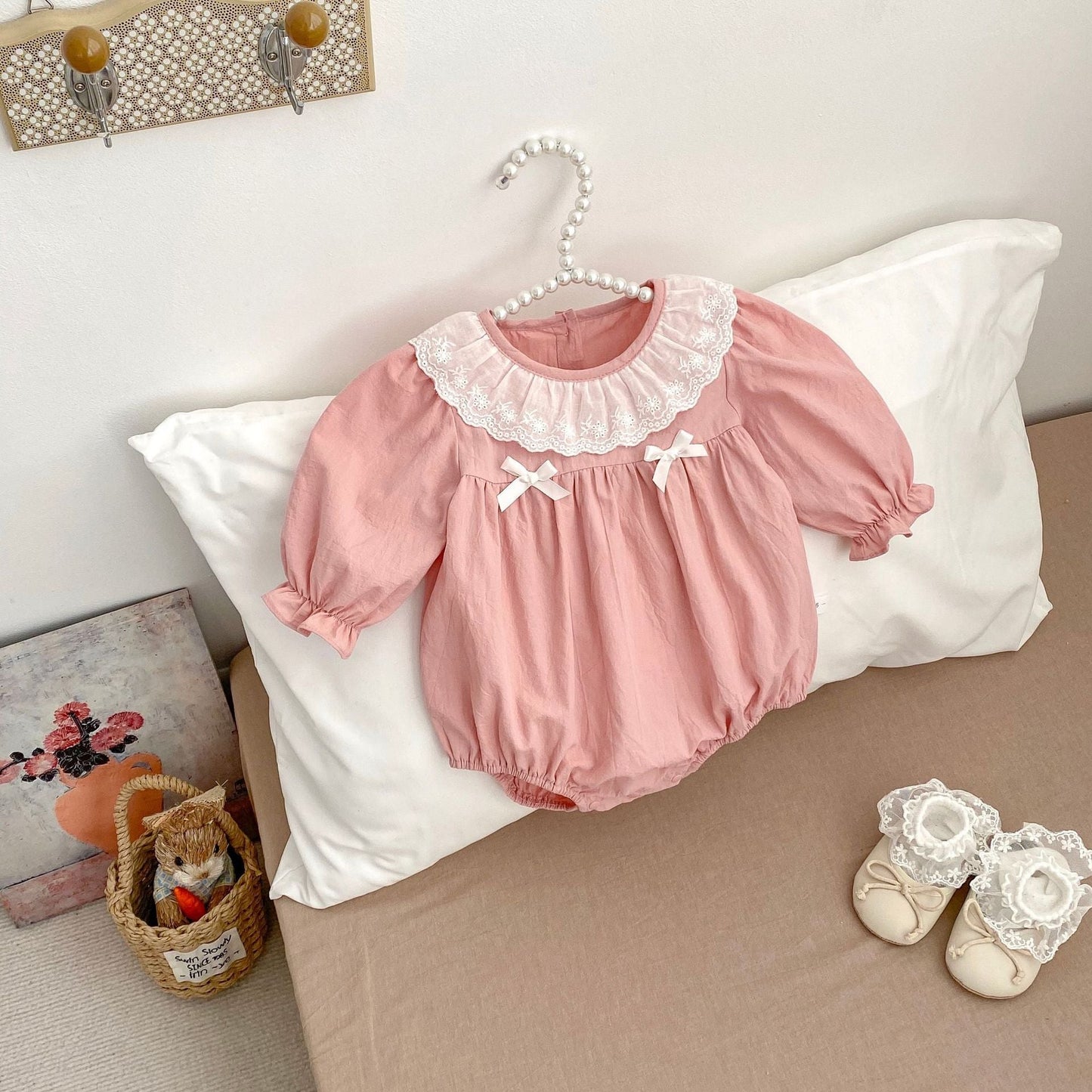 Spring Arrival Baby Girls Long Sleeves Floral Embroidered Collar