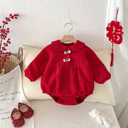 Winter Arrival Baby Girls Cute Cherry Attached Red Long Sleeves