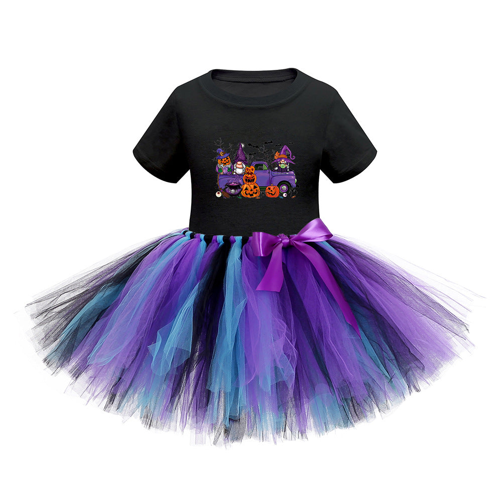 Arrival Girls’ Halloween Costume: Short Sleeves Cartoon Print Witches