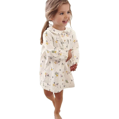 Baby Girl Ditsy Flower Print Pattern Long Sleeve Doll Neck Cute Dress