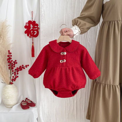 Winter Arrival Baby Girls Cute Cherry Attached Red Long Sleeves