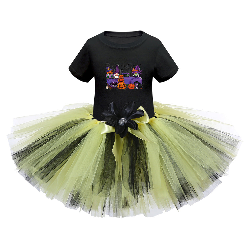 Arrival Girls’ Halloween Costume: Short Sleeves Cartoon Print Witches