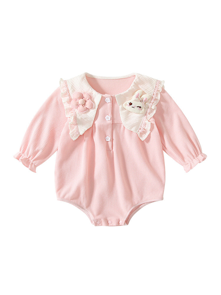 Spring Arrival Baby Girls Flowers and Rabbits Pattern Pink Onesies