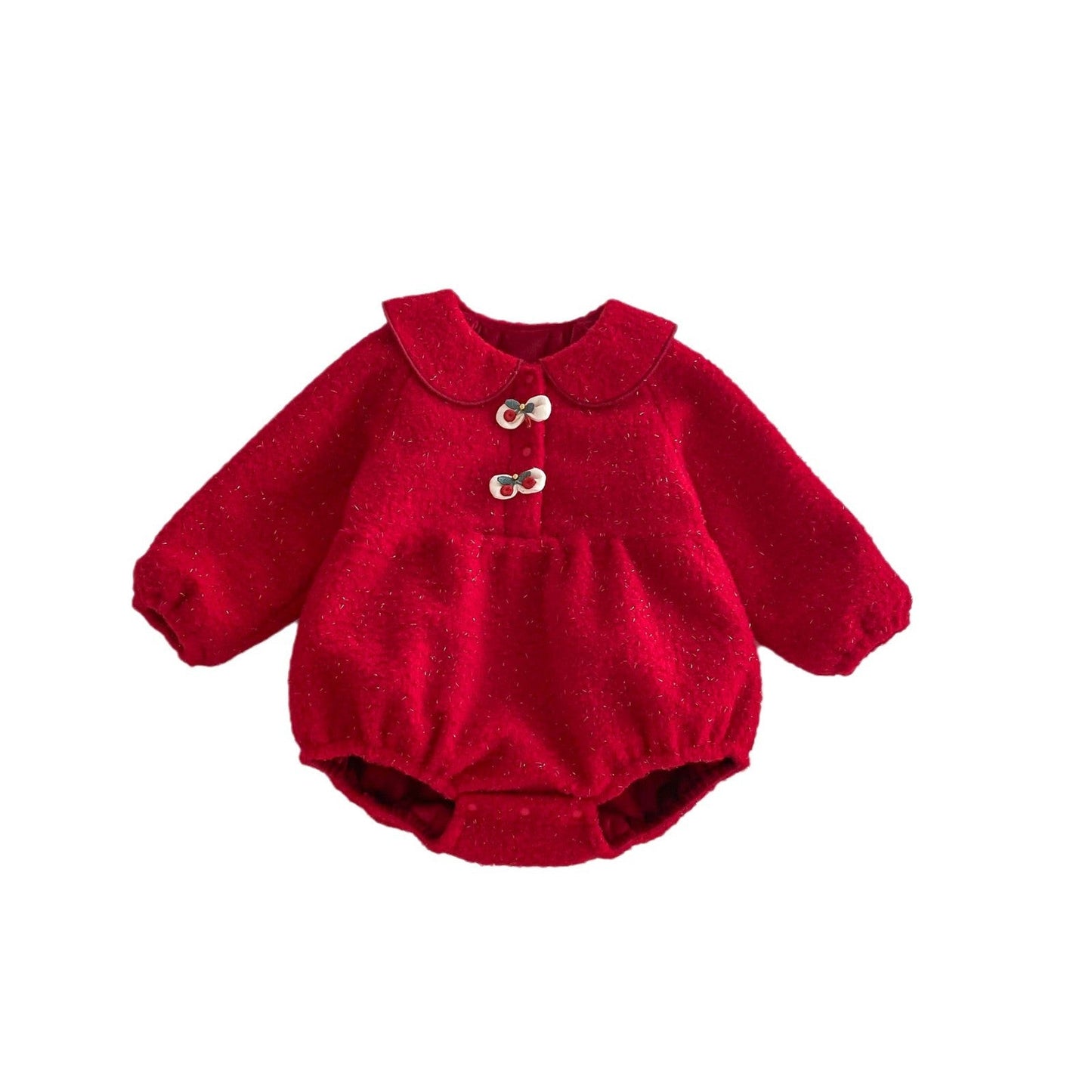 Winter Arrival Baby Girls Cute Cherry Attached Red Long Sleeves