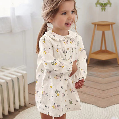 Baby Girl Ditsy Flower Print Pattern Long Sleeve Doll Neck Cute Dress