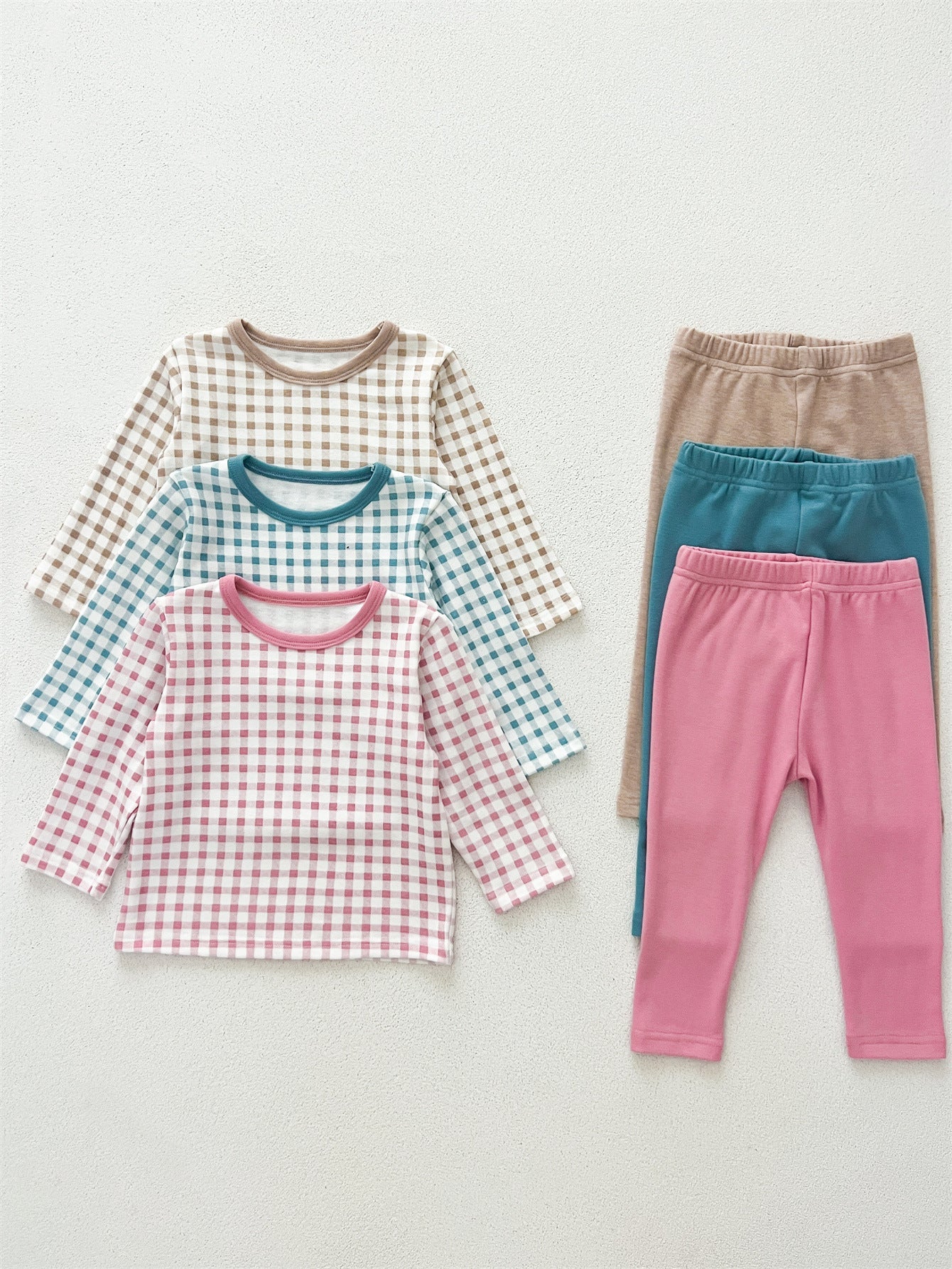 Arrival Spring Baby Girls Long Sleeves Plaid Design Top and Bottom Set