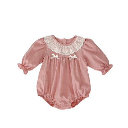 Spring Arrival Baby Girls Long Sleeves Floral Embroidered Collar