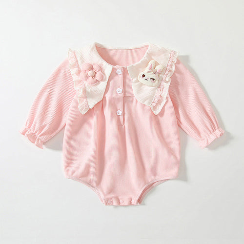 Spring Arrival Baby Girls Flowers and Rabbits Pattern Pink Onesies