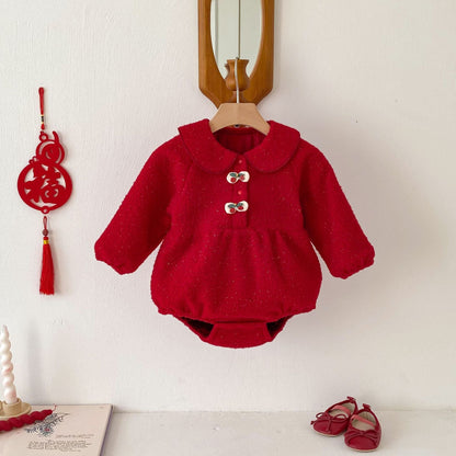 Winter Arrival Baby Girls Cute Cherry Attached Red Long Sleeves