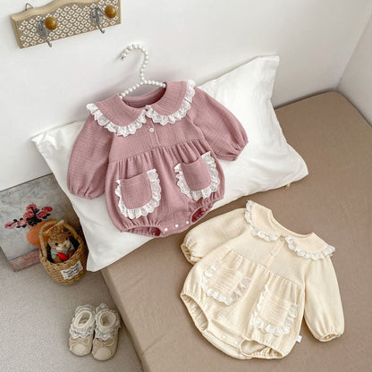 Spring Arrival Baby Girls Long Sleeves Peter Pan Collar Pocketed